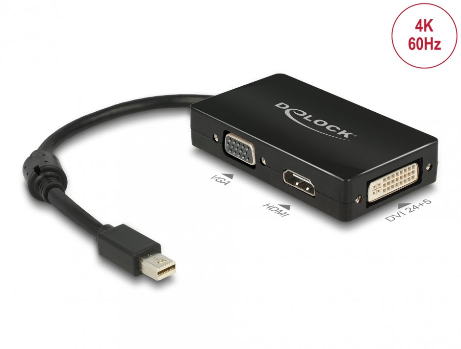 Imagine Adaptor mini Displayport la VGA / HDMI / DVI pasiv T-M Negru, Delock 62631