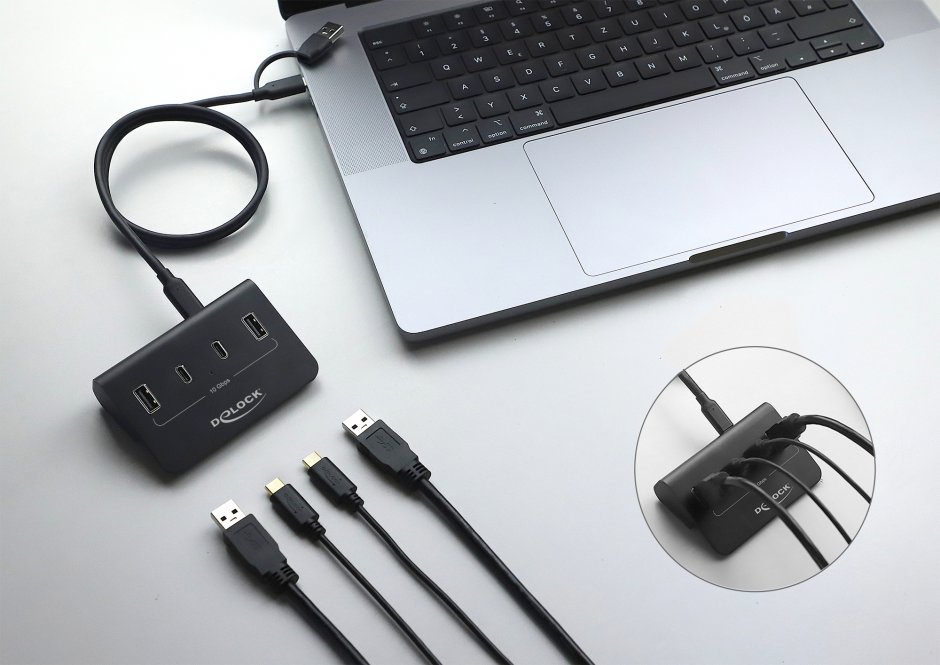 Imagine HUB USB 10 Gbps cu 2 x USB Type C + 2 x USB-A Negru, Delock 64259