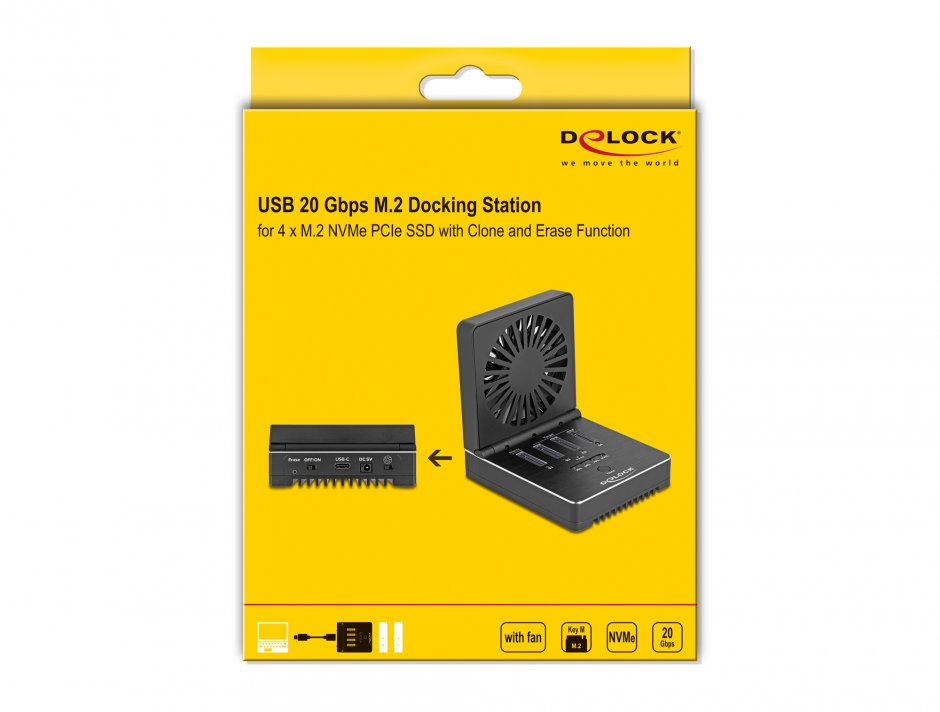 Imagine Docking station USB 20 Gbps pentru 4 x M.2 NVMe PCIe SSD cu functie Clona/Erase, Delock 64352