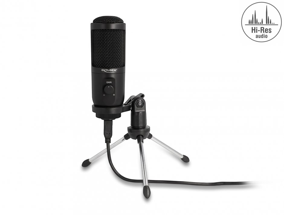 Imagine Microfon USB Condenser cu stand 24 Bit/192 kHz, Delock 66832
