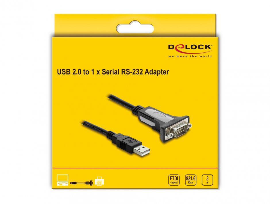 Imagine Cablu USB-A la Serial RS-232 D-Sub 9 pini 3m, Delock 66922