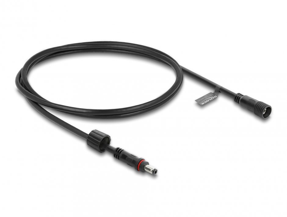 Imagine Cablu prelungitor alimentare 5.5 x 2.1mm T-M waterproof 1m Negru, Delock 67383