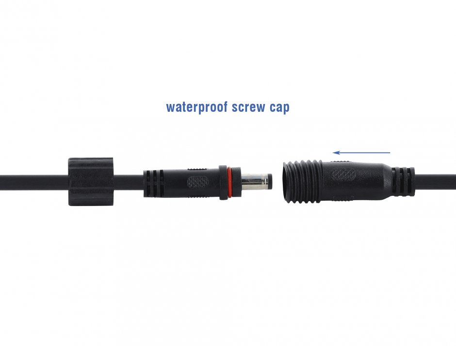 Imagine Cablu prelungitor alimentare 5.5 x 2.1mm T-M waterproof 2m Negru, Delock 67384
