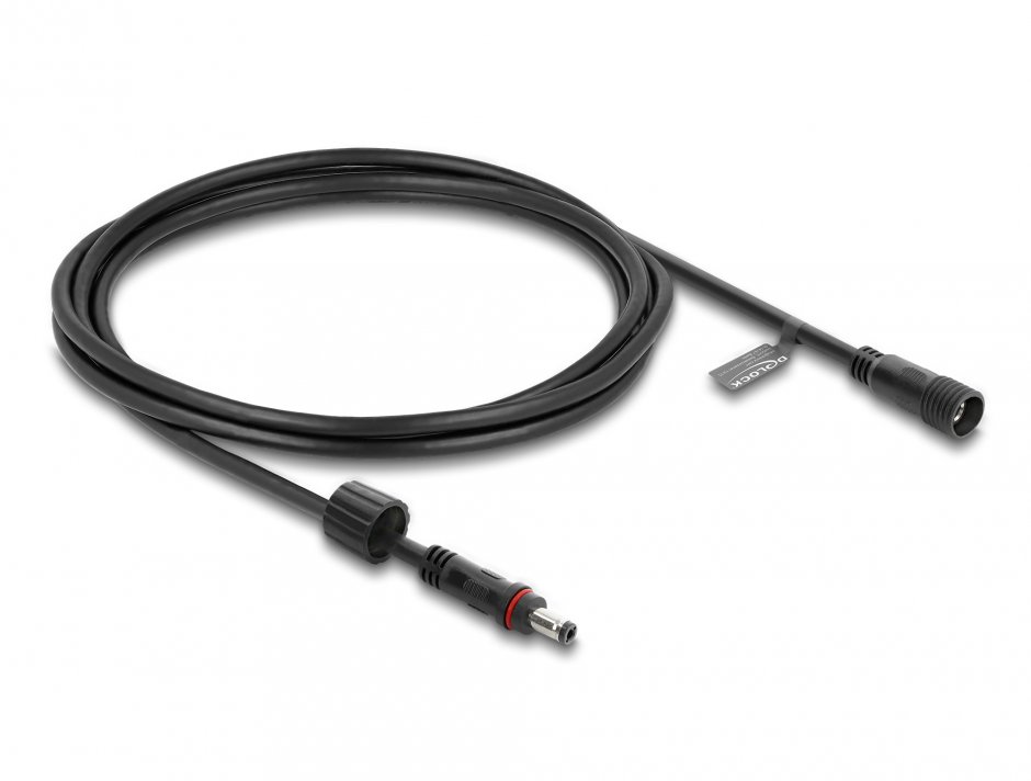 Imagine Cablu prelungitor alimentare 5.5 x 2.5mm T-M waterproof 2m Negru, Delock 67387