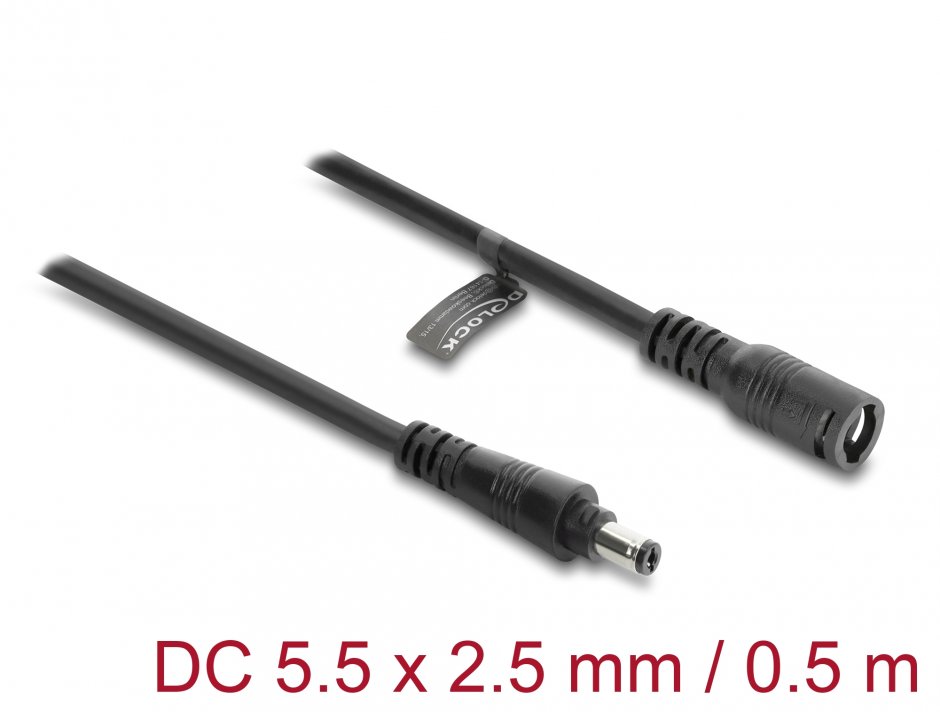 Imagine Cablu prelungitor alimentare 5.5 x 2.5mm cu blocare T-M 0.5m Negru, Delock 67391