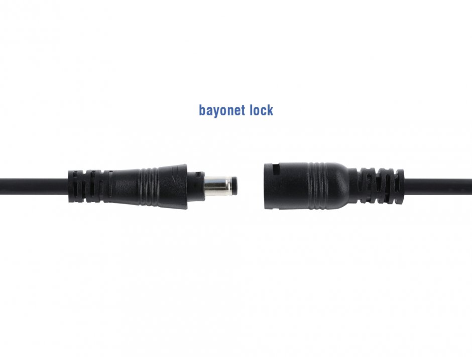 Imagine Cablu prelungitor alimentare 5.5 x 2.5mm cu blocare T-M 0.5m Negru, Delock 67391