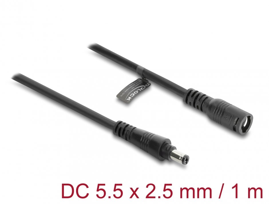 Imagine Cablu prelungitor alimentare 5.5 x 2.5mm cu blocare T-M 1m Negru, Delock 67392