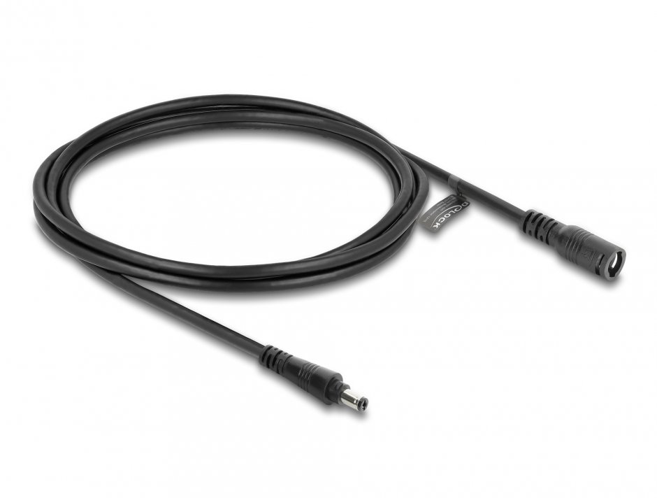 Imagine Cablu prelungitor alimentare 5.5 x 2.5mm cu blocare T-M 2m Negru, Delock 67393