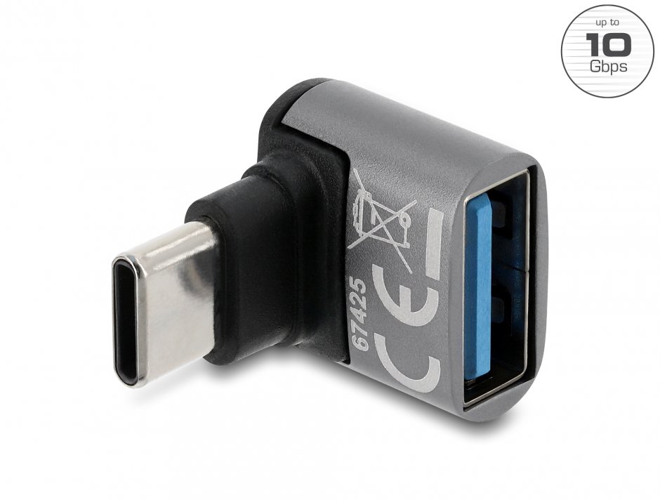 Imagine Adaptor USB-C 10 Gbps la USB-A unghi 90 graded T-M, Delock 67425