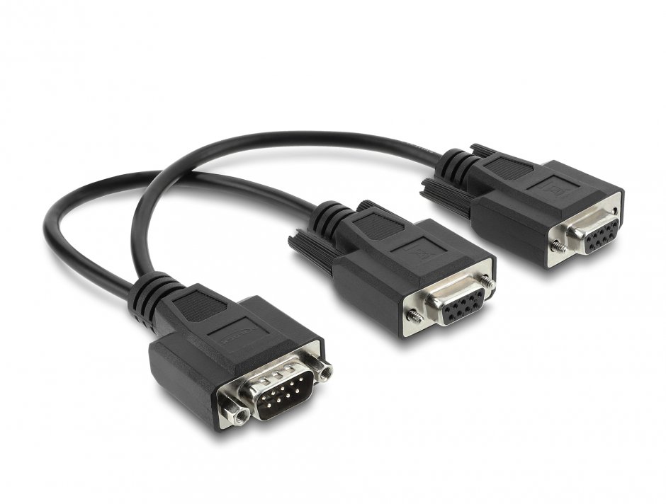 Imagine Splitter Y serial D-Sub 9 pini la 2 x D-Sub 9 pini T-M 0.25m Negru, Delock 67444