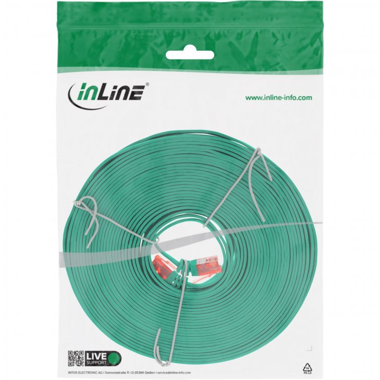 Imagine Cablu de retea RJ45 flat Cat.6 UTP 10m Verde, InLine IL71600G
