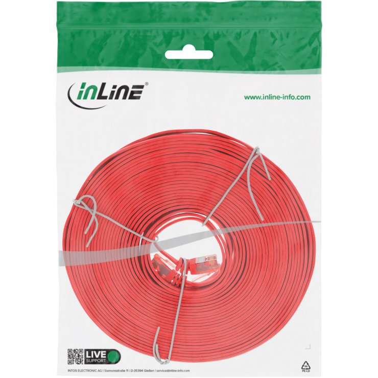 Imagine Cablu de retea RJ45 flat Cat.6 UTP 10m Rosu, InLine IL71600R