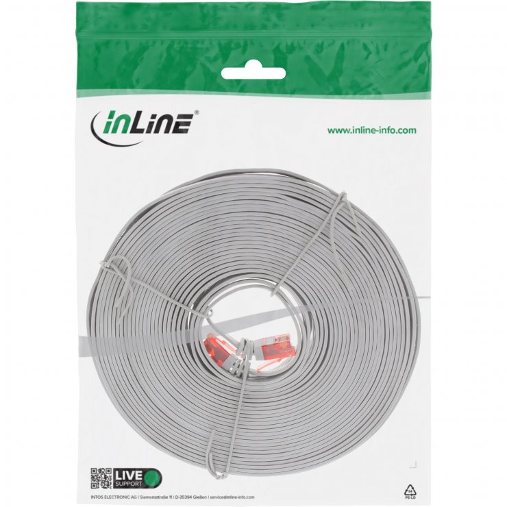 Imagine Cablu de retea RJ45 flat Cat.6 UTP 10m Gri, InLine IL71600