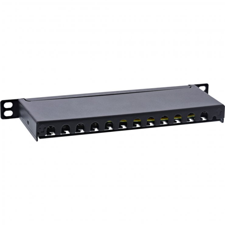 Imagine Patch panel 12 porturi 10" Cat.6A 0.5U + capac protectie Negru, InLine IL76819B