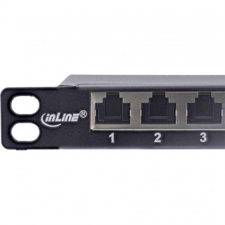 Imagine Patch panel 12 porturi 10" Cat.6A 0.5U + capac protectie Negru, InLine IL76819B