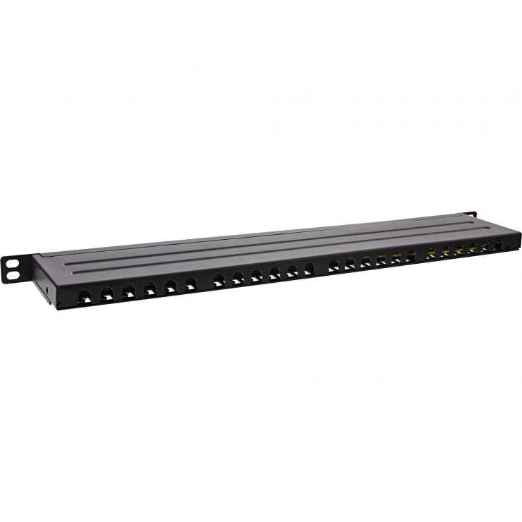Imagine Patch panel 24 porturi 19" Cat.6A 0.5U + capac protectie Negru, InLine IL76824M