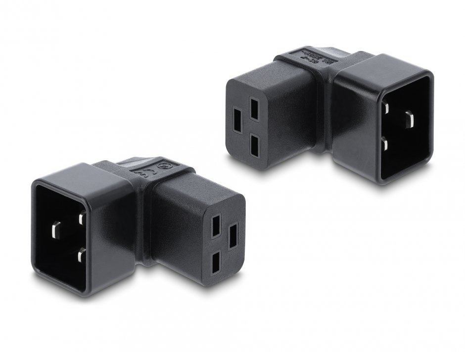 Imagine Adaptor alimentare IEC 60320 C20 la C19 unghi 90 grade 16A Negru, Delock 80658