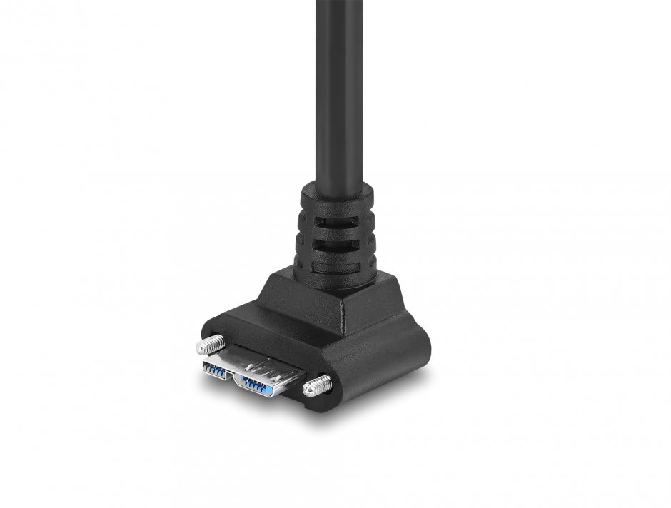 Imagine Cablu micro USB-B 3.0 cu suruburi la USB type C unghi/drept 0.3m Negru, Delock 80660