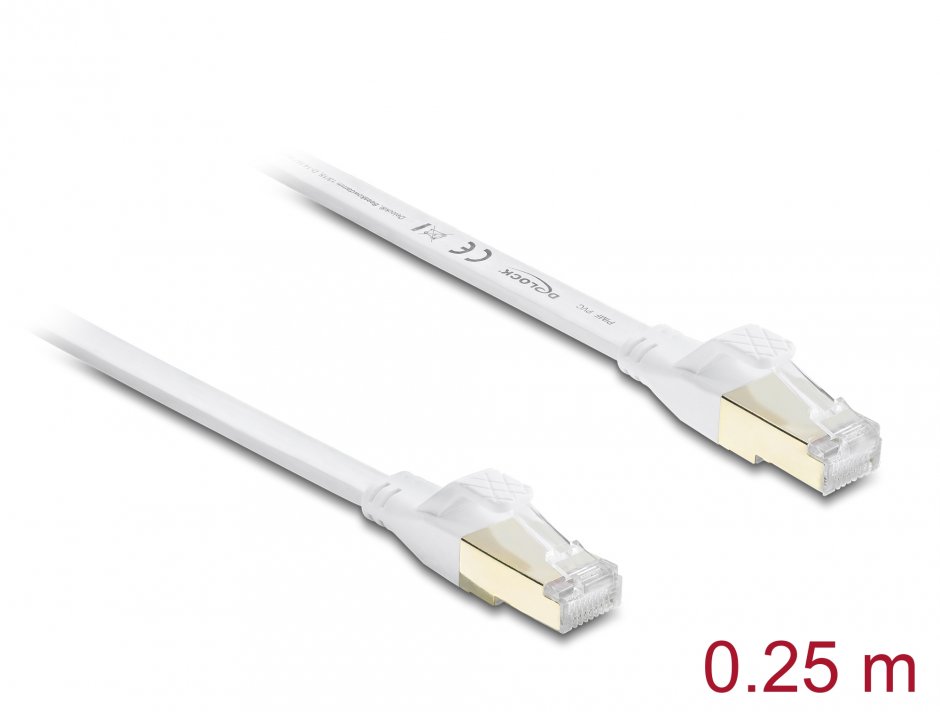 Imagine Cablu retea RJ45 Flat Cat.8.1 FTP 0.25m Alb, Delock 81023