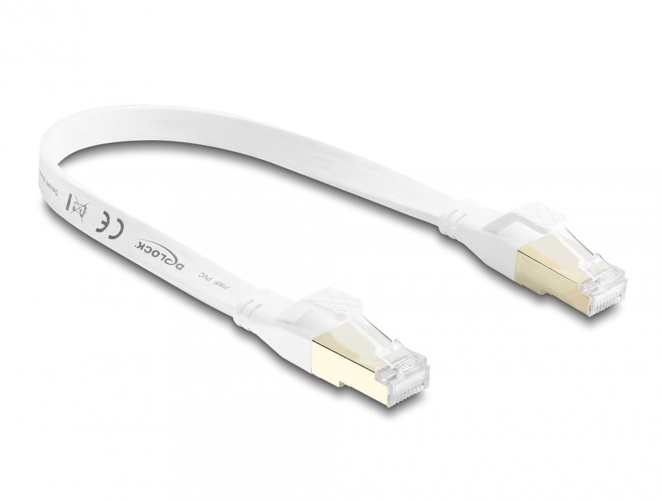 Imagine Cablu retea RJ45 Flat Cat.8.1 FTP 0.25m Alb, Delock 81023