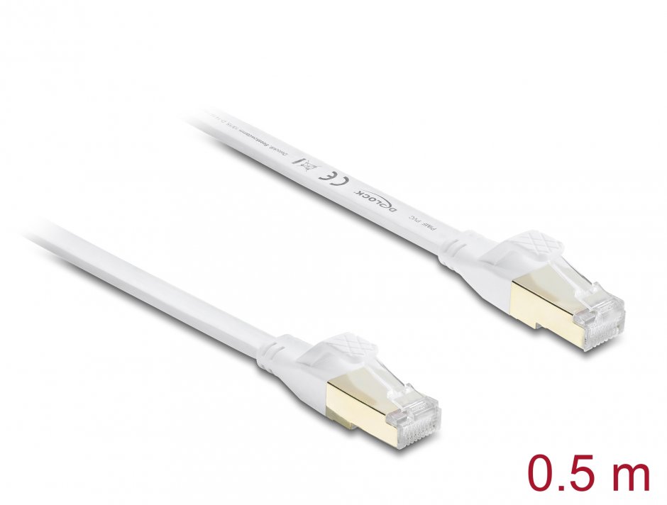 Imagine Cablu retea RJ45 Flat Cat.8.1 FTP 0.5m Alb, Delock 81024