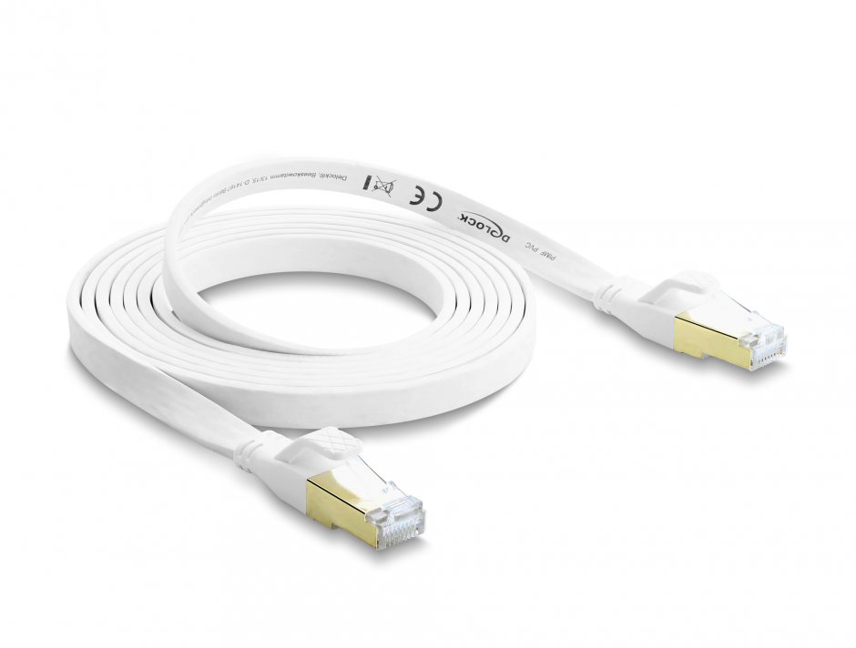 Imagine Cablu retea RJ45 Flat Cat.8.1 FTP 2m Alb, Delock 81026
