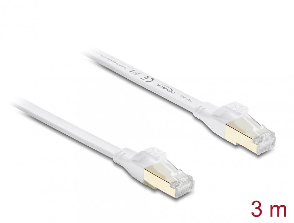 Imagine Cablu retea RJ45 Flat Cat.8.1 FTP 3m Alb, Delock 81027