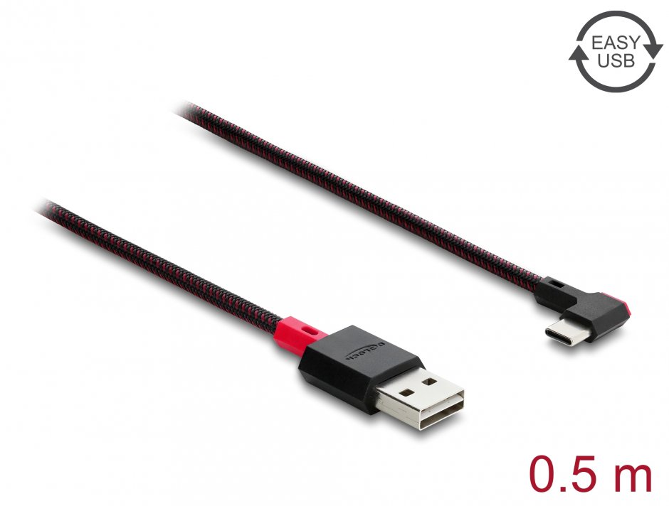 Imagine Cablu EASY-USB 2.0-A la USB Type C drept/unghi stanga/dreapta T-T 0.5m Negru, Delock 81545