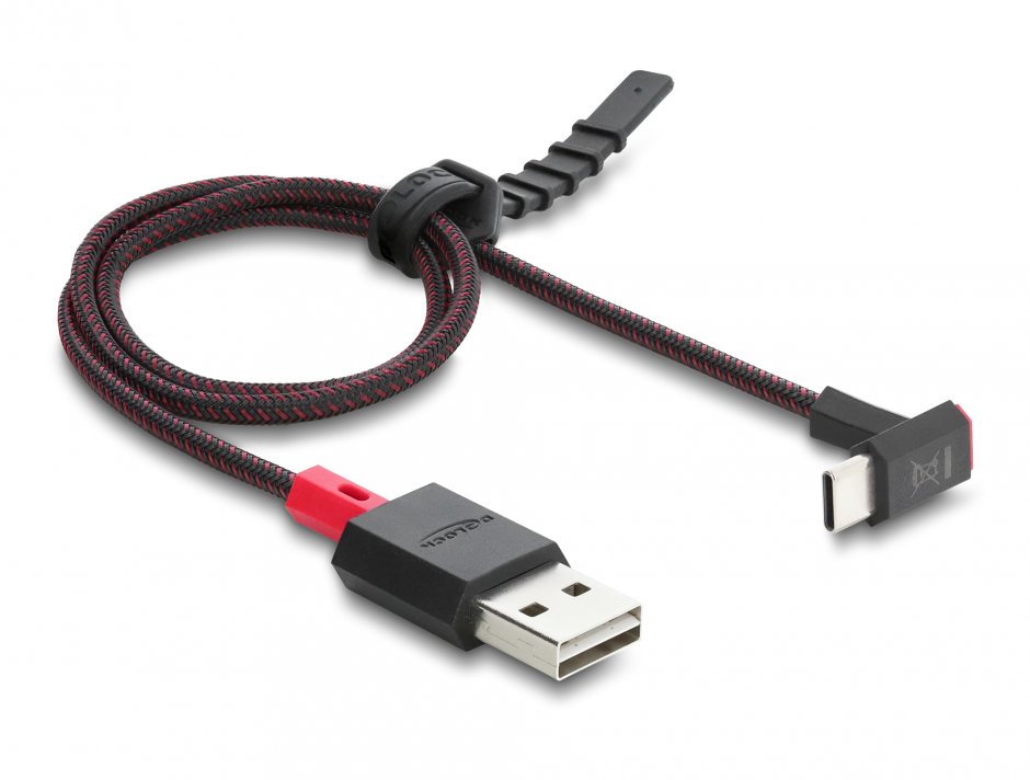 Imagine Cablu EASY-USB 2.0-A la USB Type C drept/unghi sus/jos T-T 0.5m Negru, Delock 81549