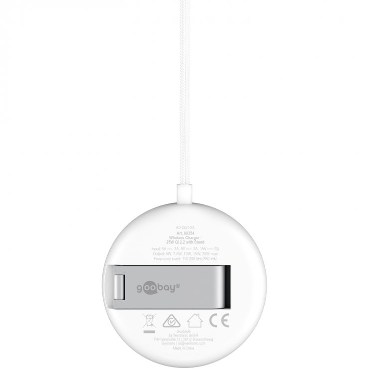 Imagine Incarcator magnetic Wireless Qi USB type C 25W cu stand, Goobay G80354