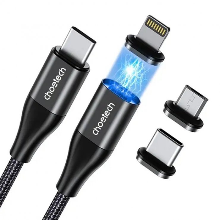 Imagine Cablu magnetic USB type C 60W 1.2m brodat Negru, XCC-1034