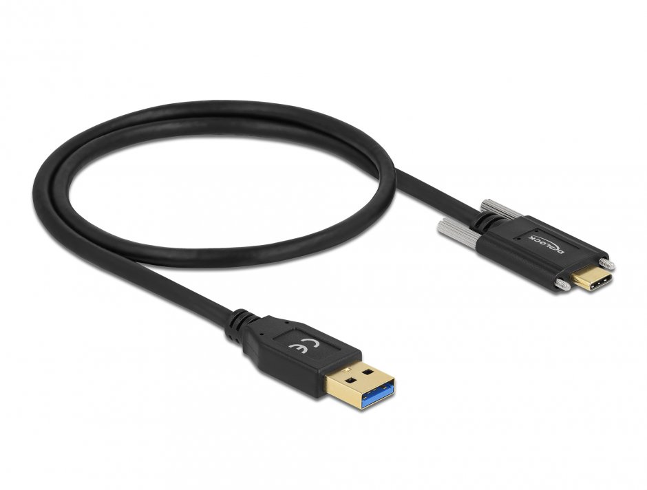 Imagine Cablu USB-A 10Gbps la USB Type C cu suruburi T-T 0.5m Negru, Delock 84007