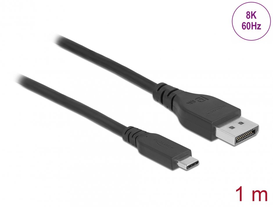Imagine Cablu bidirectional USB Type-C la DisplayPort (DP Alt Mode) 8K60Hz/4K240Hz 1m (DP 8K certificat), Delock 86038