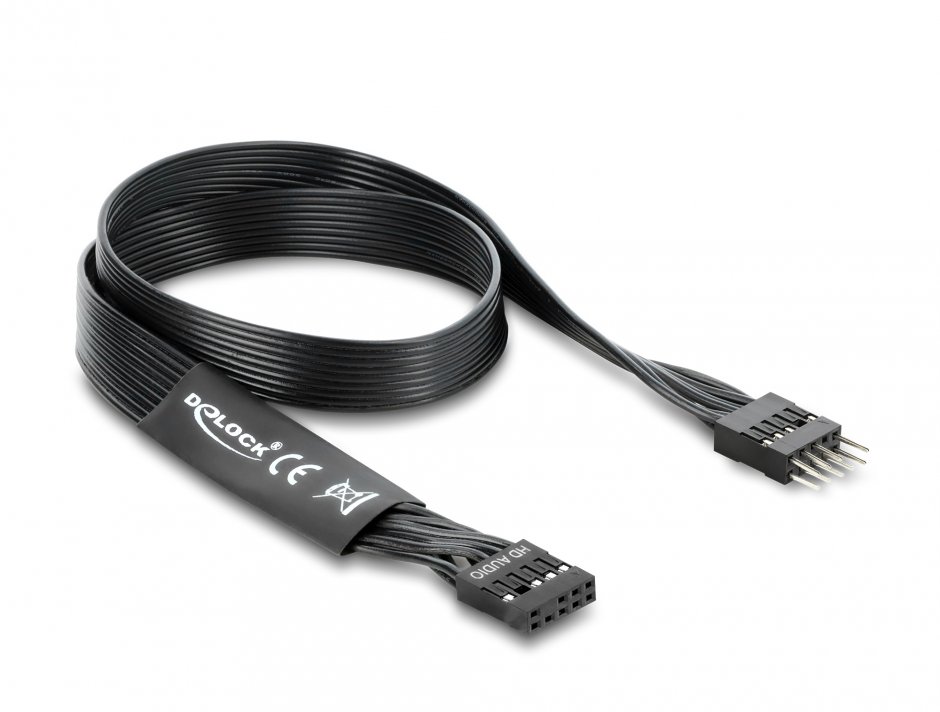 Imagine Cablu prelungitor HD Audio Flat placa baza pin header 9 pini M-T 0.5m Negru, Delock 86055