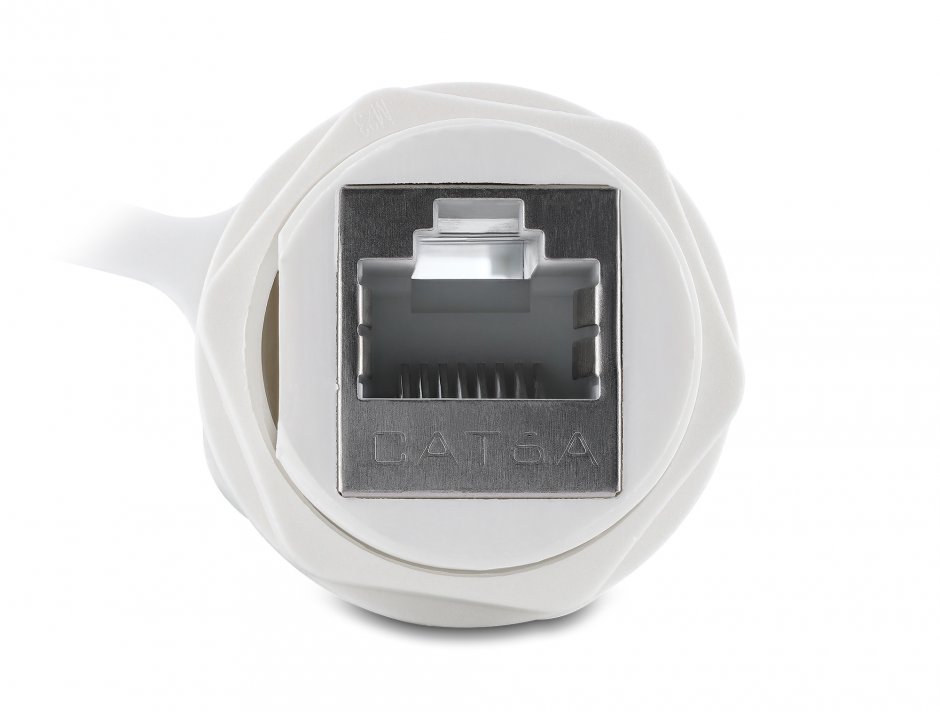 Imagine Cupla de retea RJ45 STP Cat.6A cu capac protectie waterproof Alb, Delock 87156