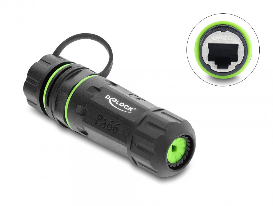 Imagine Cupla de retea RJ45 STP Cat.6 cu capac protectie waterproof compatibil Starlink, Delock 87178
