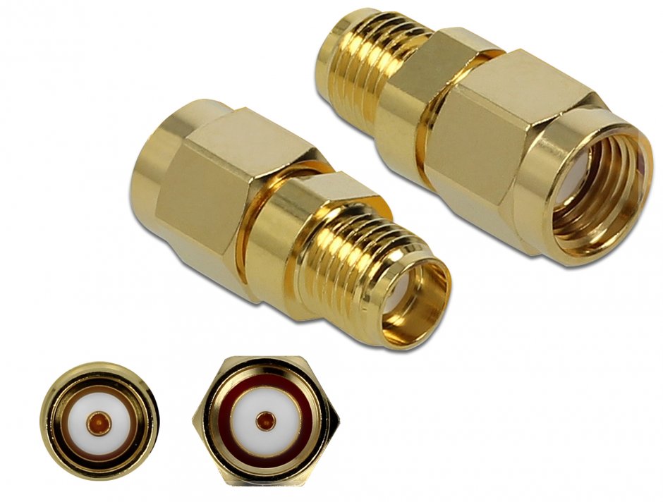 Imagine Adaptor RP-SMA plug la SMA jack 10GHz, Delock 89976