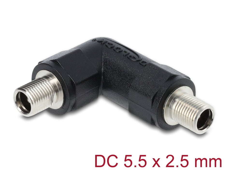 Imagine Adaptor cu filet DC 5.5 x 2.5 mm M-M unghi 90 grade, Delock 90944