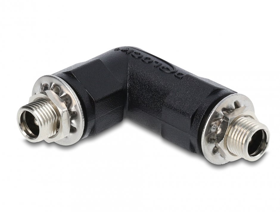 Imagine Adaptor cu filet DC 5.5 x 2.5 mm M-M unghi 90 grade, Delock 90944