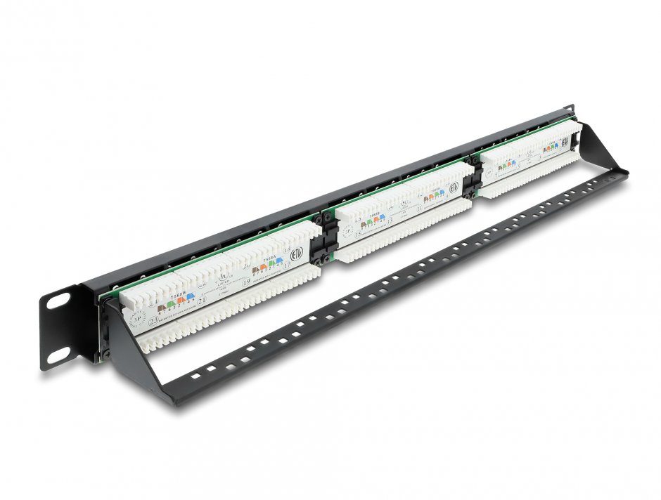 Imagine Patch panel 24 porturi Cat.6 19" 1U cu LED Negru, Delock 91087
