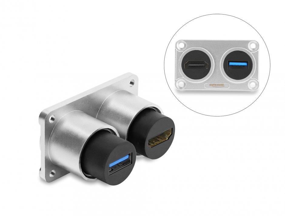 Imagine Priza montare birou cu USB-A + HDMI 4K60Hz Silver, Delock 91168