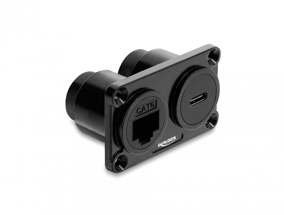 Imagine Priza montare birou cu USB type C 10 Gbps/PD 100W + RJ45 Cat.6 Negru, Delock 91170
