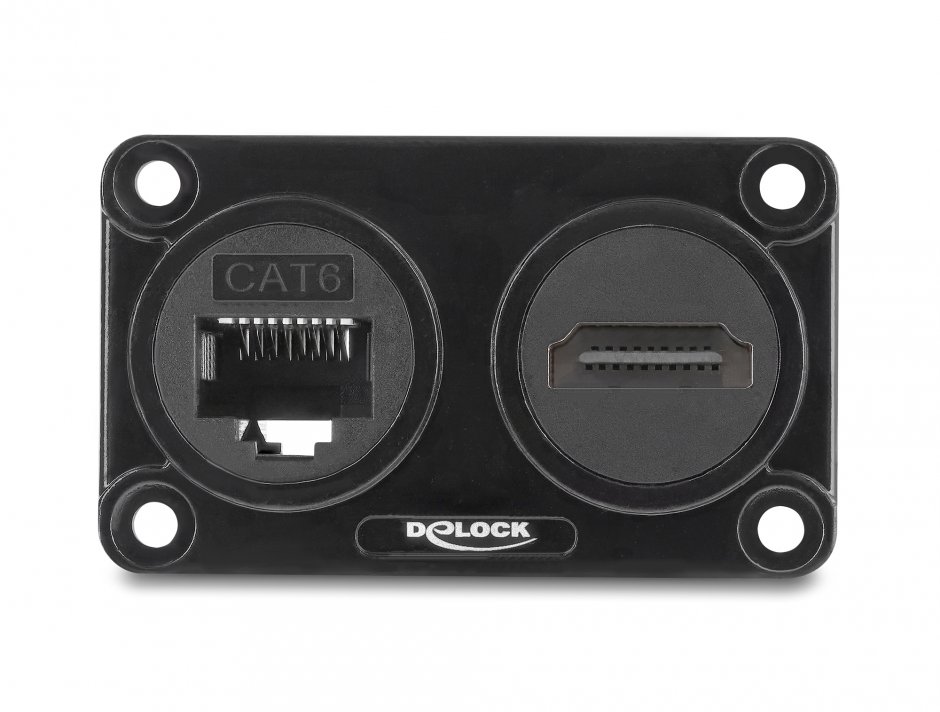 Imagine Priza montare birou cu RJ45 Cat.6 + HDMI 4K60Hz Negru, Delock 91172