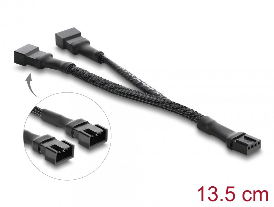 Imagine Splitter 1 x 4 pini ventilator PWM la 2 x 4 pini PWM M-T brodat 13cm Negru, Delock 91338