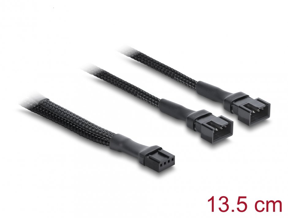 Imagine Splitter 1 x 4 pini ventilator PWM la 2 x 4 pini PWM M-T brodat 13cm Negru, Delock 91338