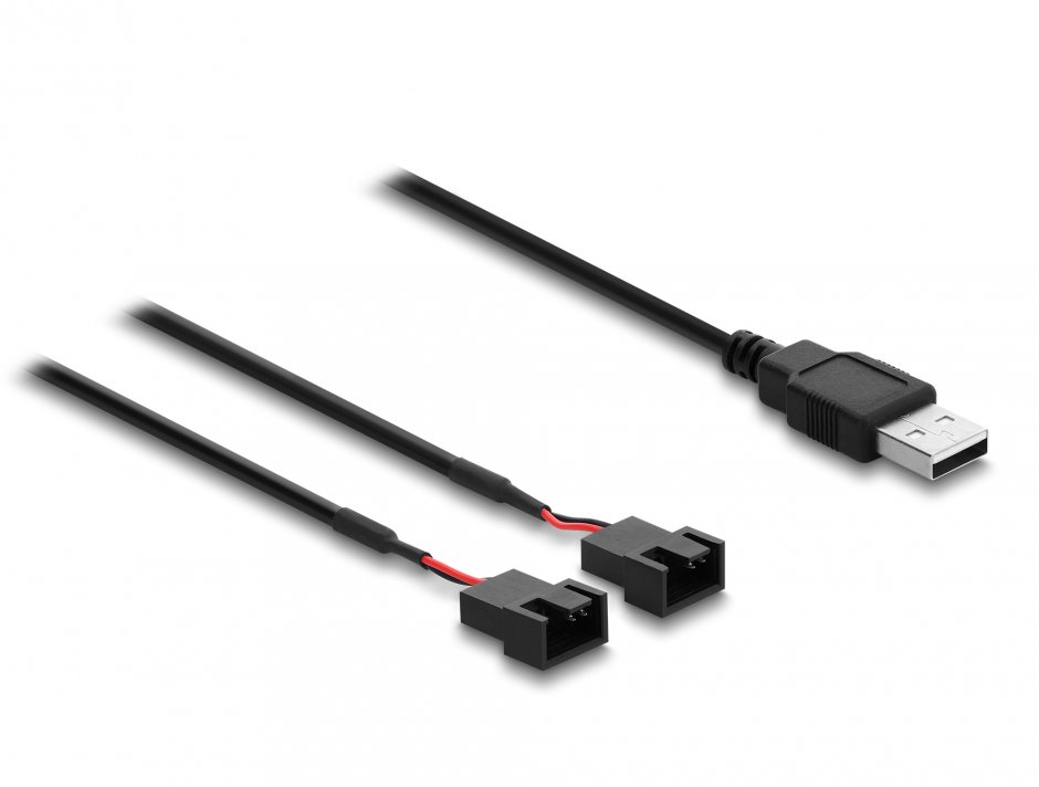 Imagine Cablu alimentare USB-A la 2 x ventilator 4 pini (2 pini conectati) T-T cu switch ON/OFF 1m, Delock 91343