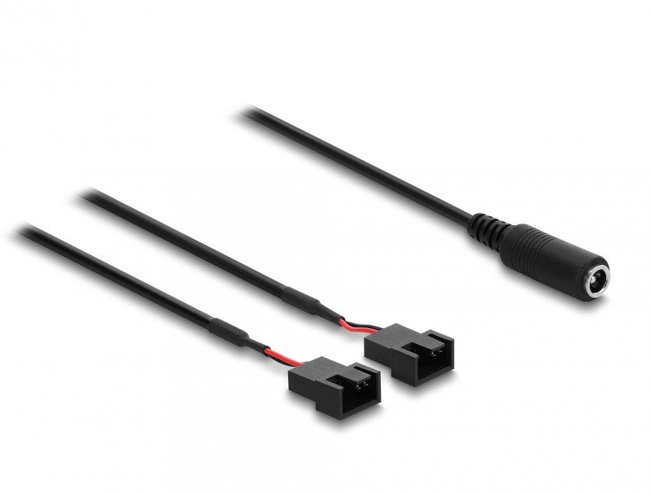 Imagine Cablu alimentare DC 5.5x2.1mm la 2 x ventilator 4 pini (2 pini conectati) M-T cu switch ON/OFF 1m, Delock 91355