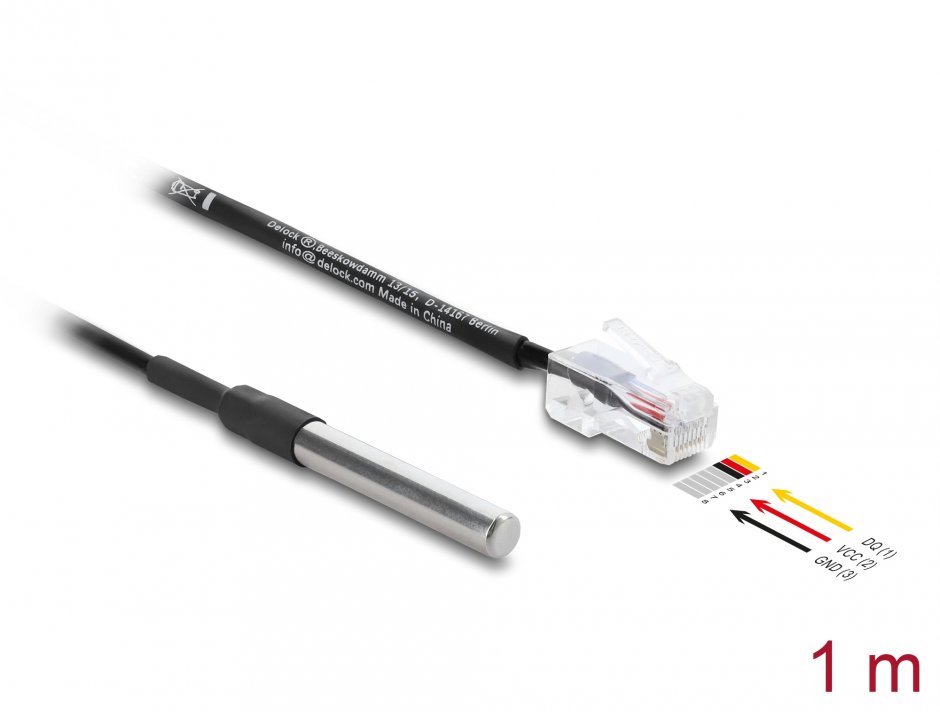 Imagine Senzor temperatura la RJ45 DS18B20 1m, Delock 91384