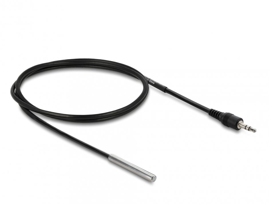 Imagine Senzor temperatura la 3.5 mm 3 pini stereo jack DS18B20 1m, Delock 91387