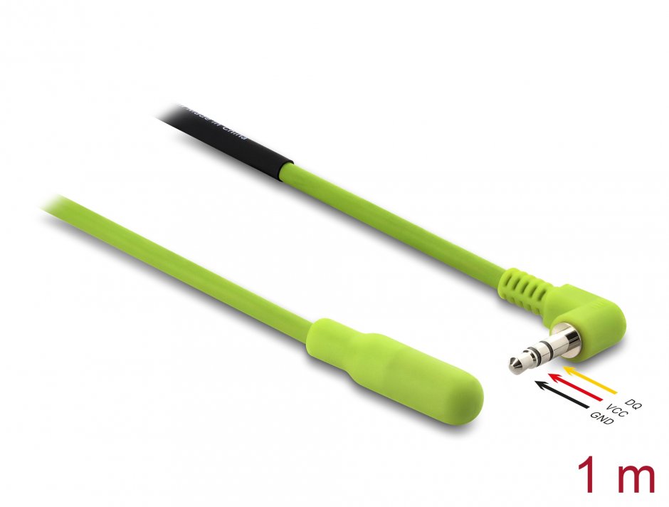 Imagine Senzor temperatura la 3.5 mm 3 pini stereo jack 90 grade DS18B20 1m, Delock 91394